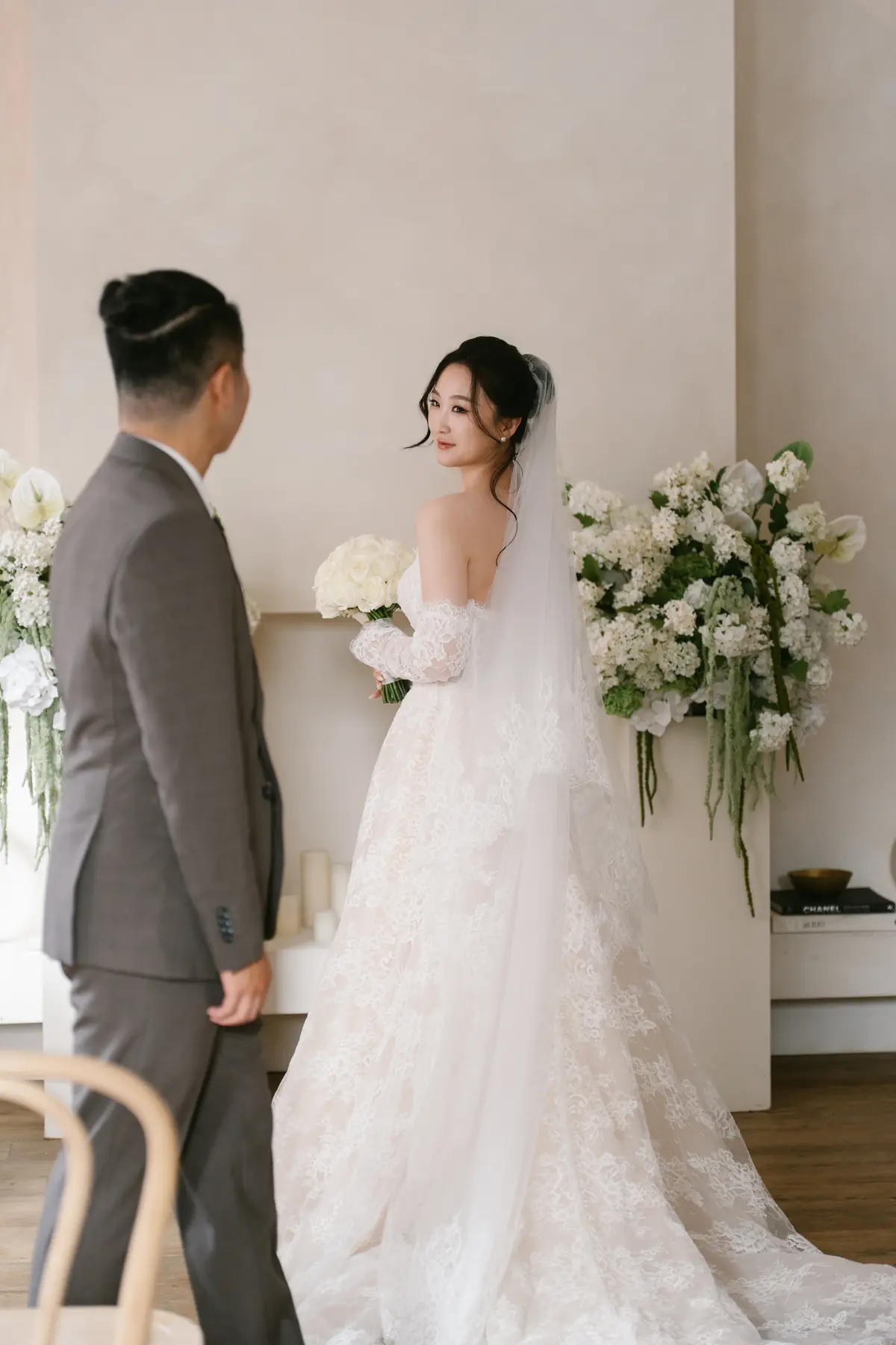 Elegant indoor wedding portrait