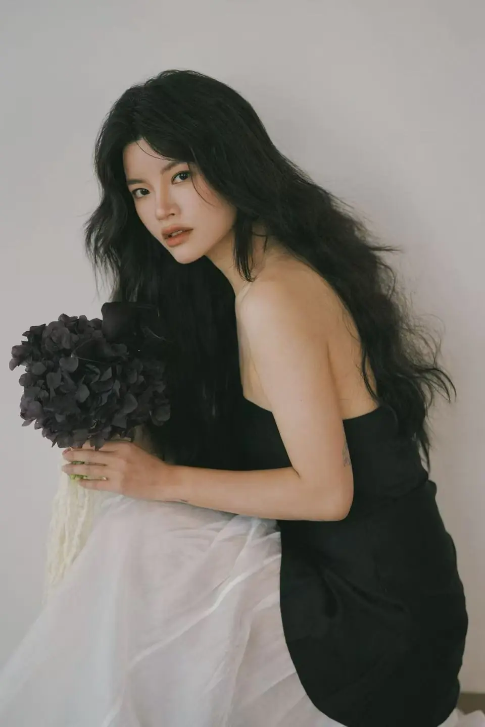 Black floral editorial beauty portrait