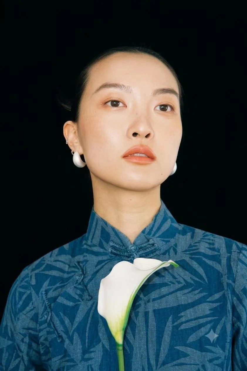 Modern blue qipao beauty portrait by Mira