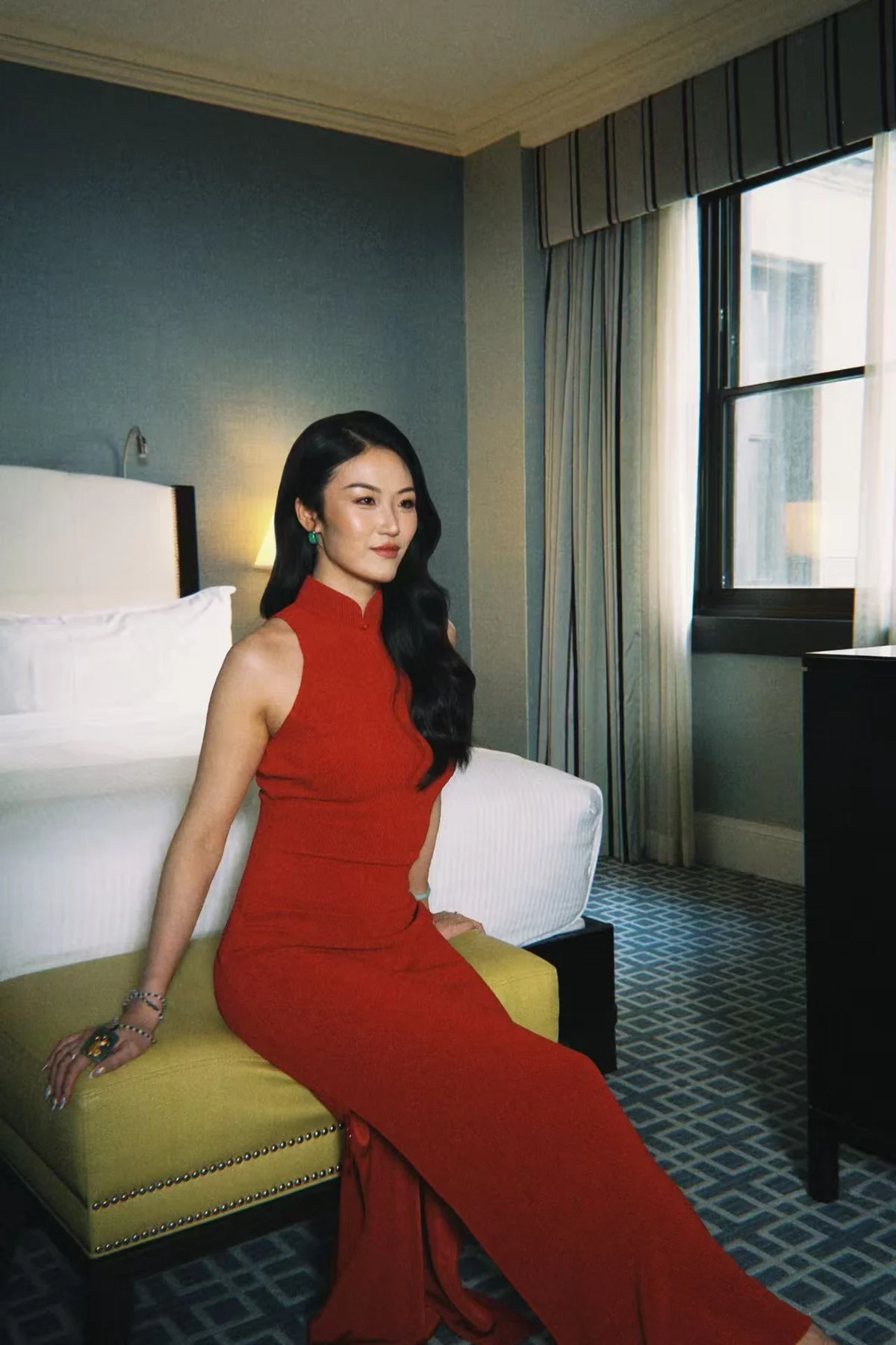 Elegant red dress occasion styling by Mira