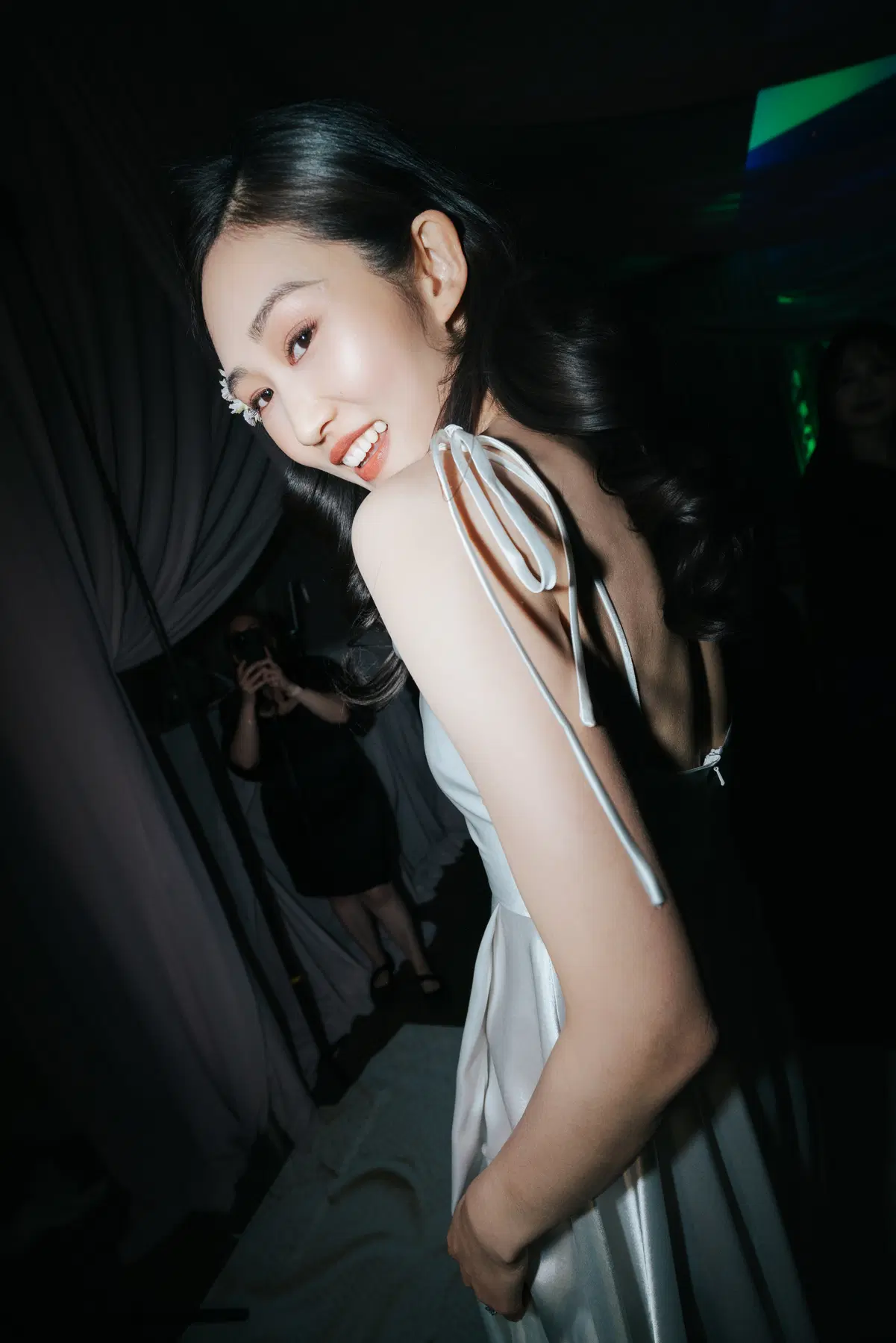 Evening beauty portrait in a black gown