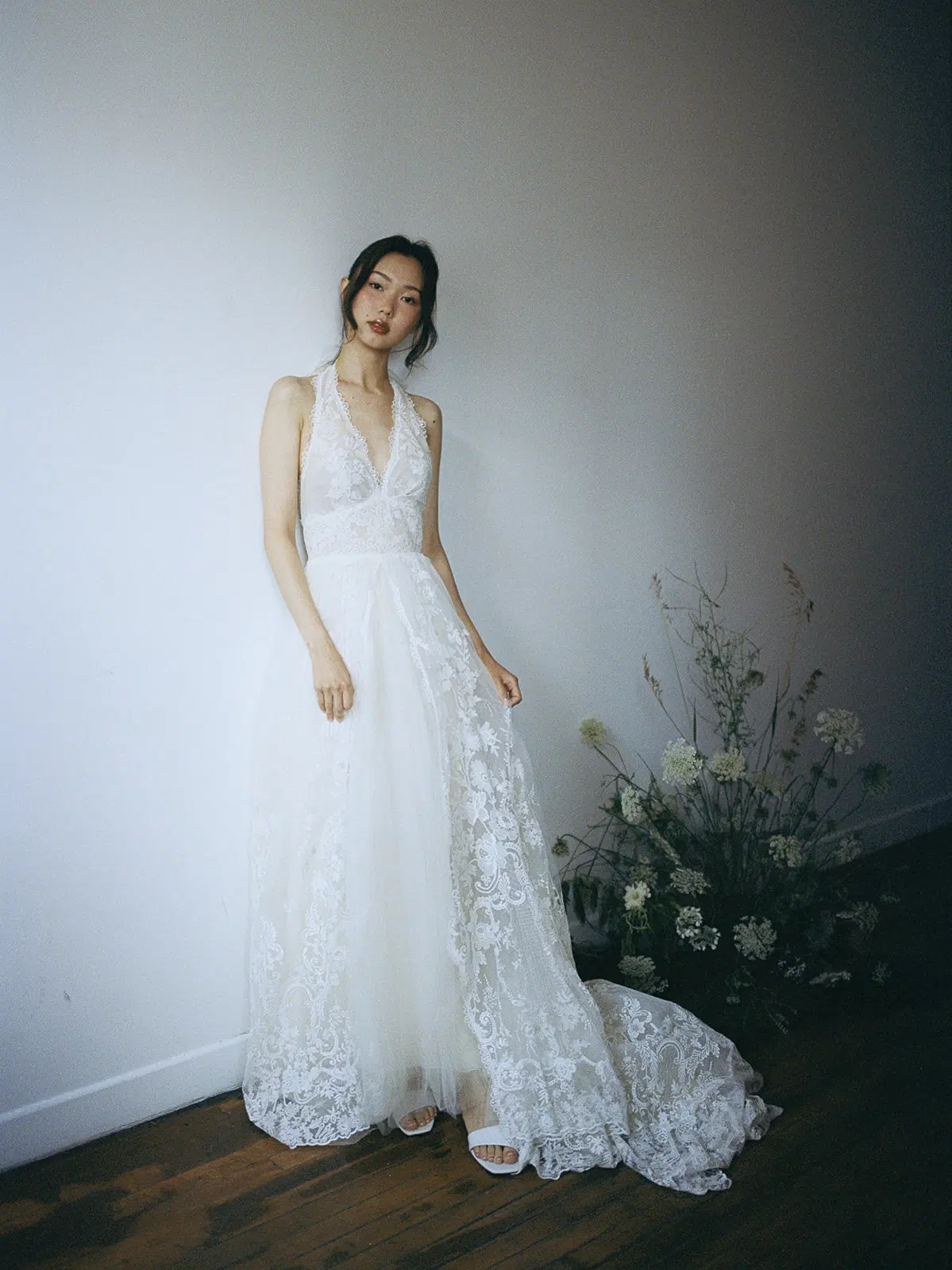 Full-length lace bridal portrait