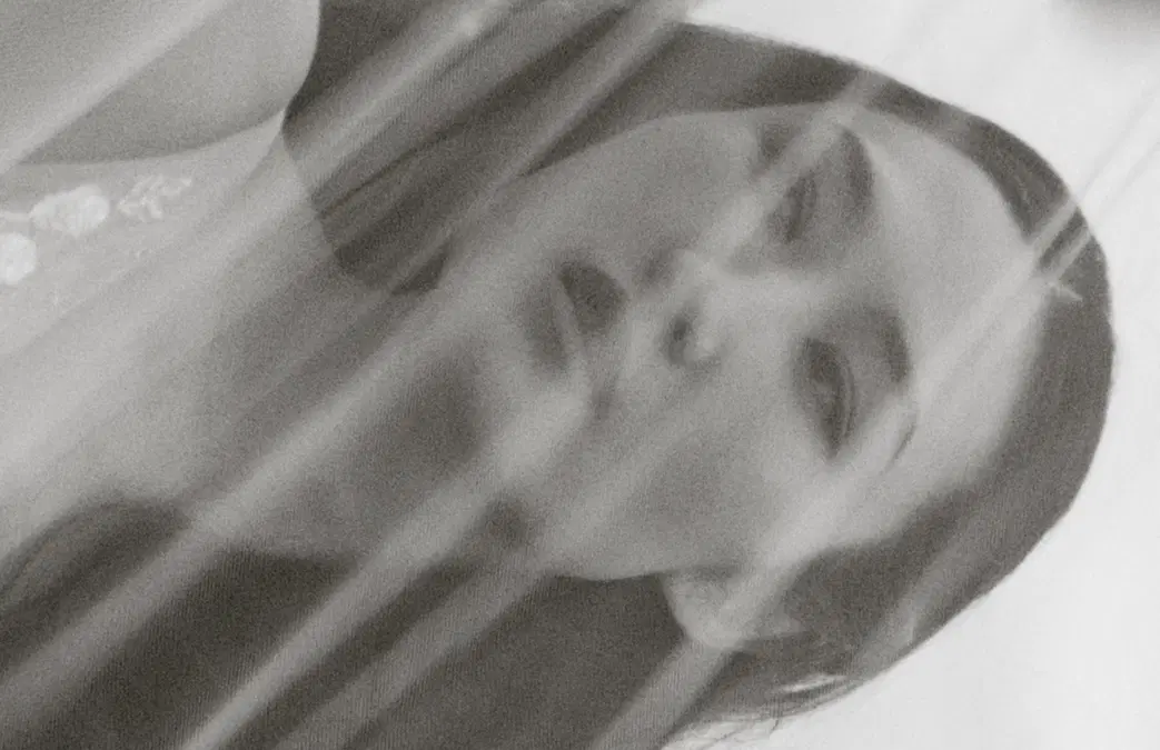 Soft beauty portrait seen through a veil