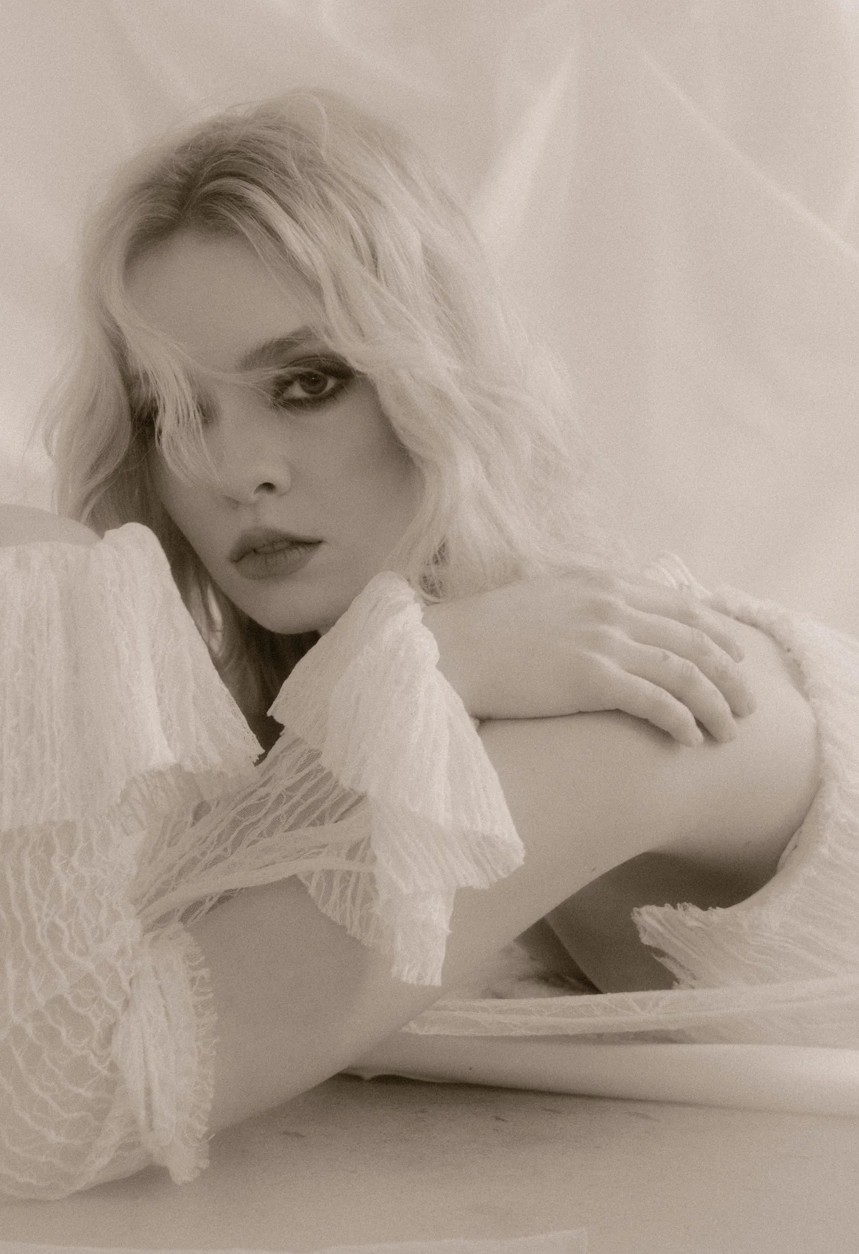 Soft sepia bridal beauty portrait